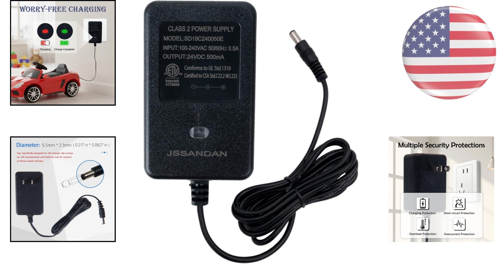 Reliable 24V Kids Battery Charger with Charging Indicator Light for Ride-Ons