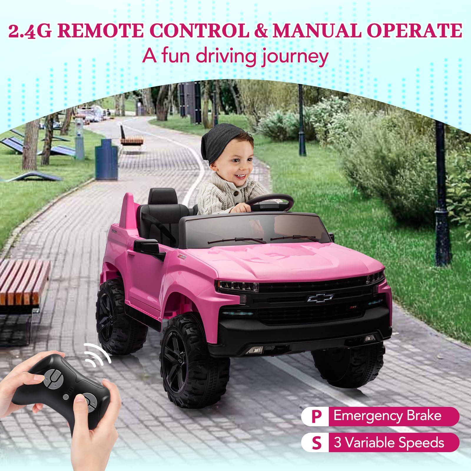 Ride On Toys 24V 2-Seater for Licensed Chevrolet Silverado 3 Speeds MP3 Player