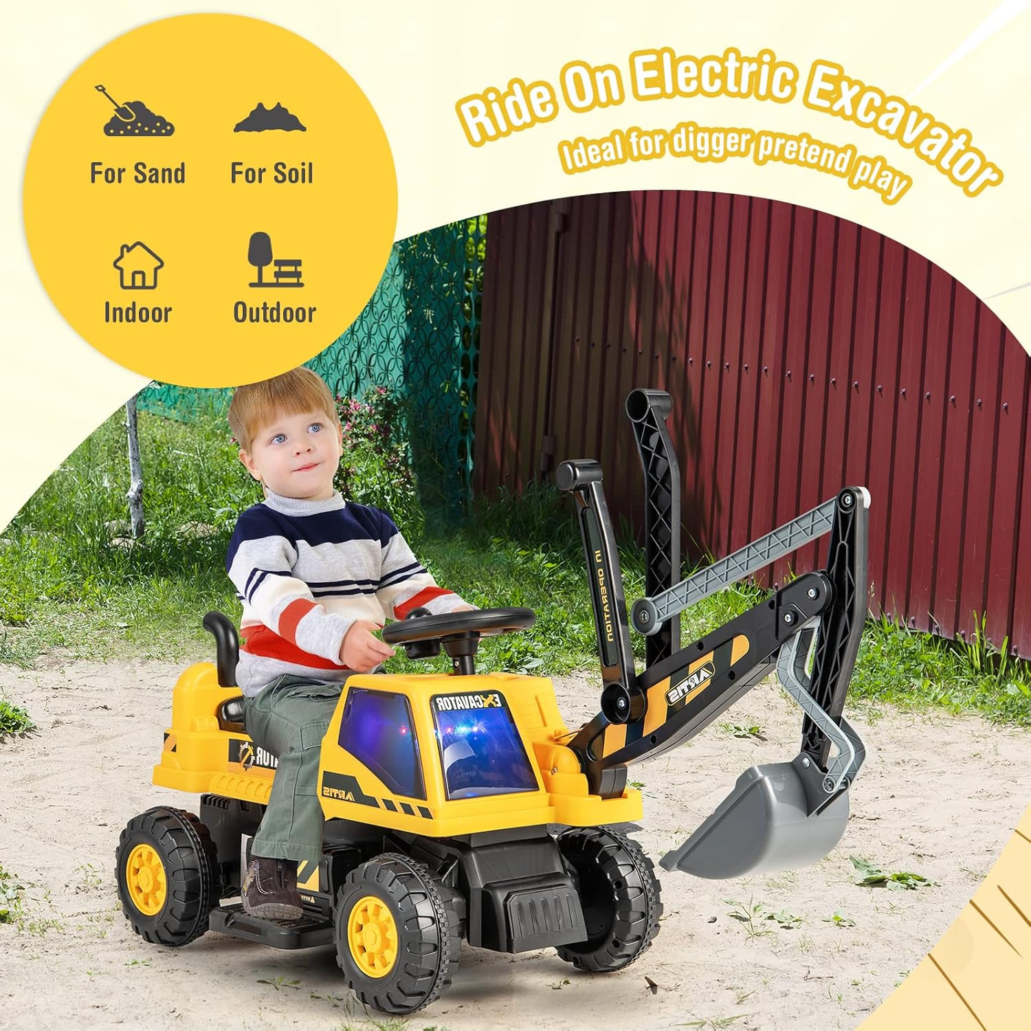 Ride on Excavator, 6V Battery Powered Ride on Construction Vehicles for Kids, un
