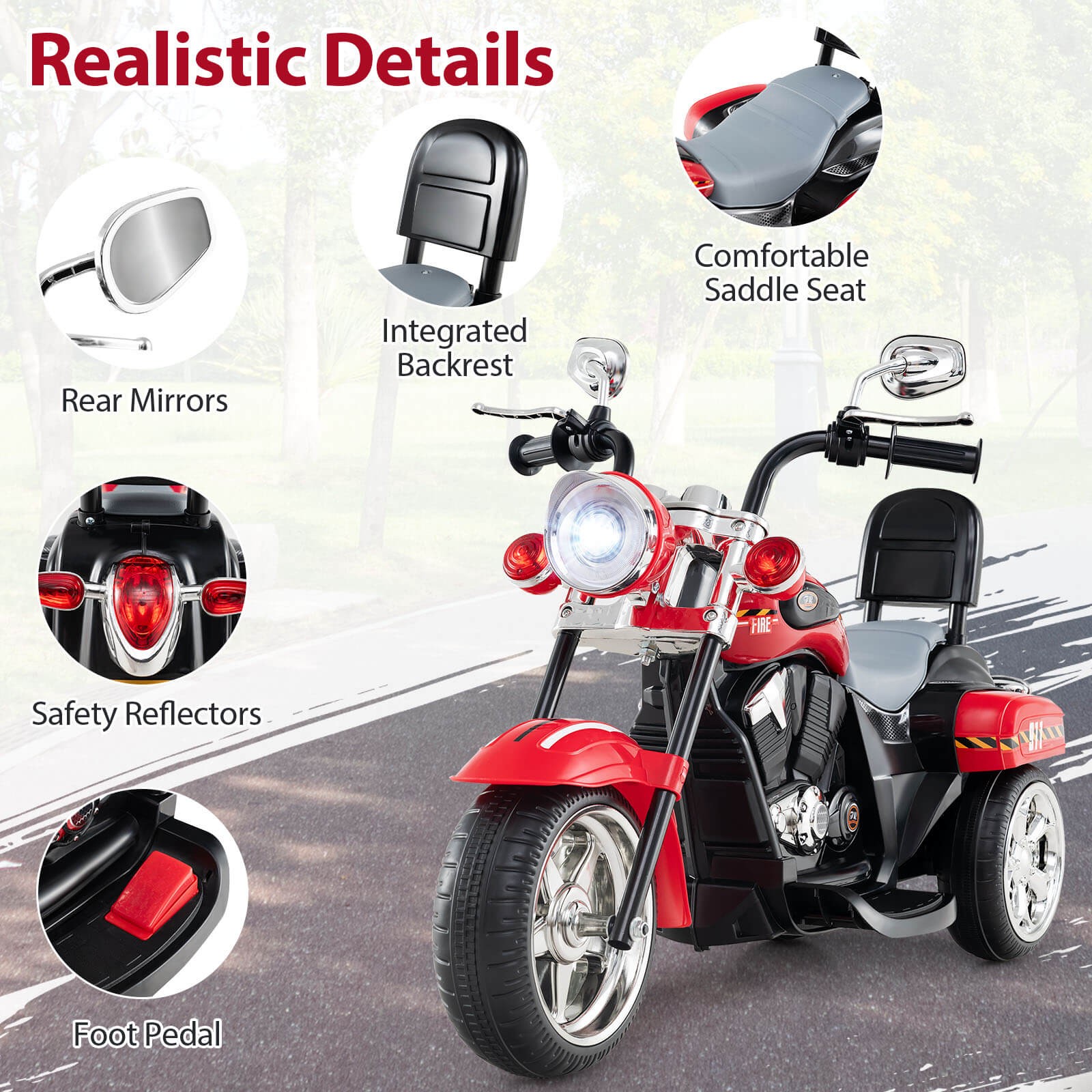 6V Kids Ride On Chopper Motorcycle 3 Wheel Trike w/ Headlight and Horn