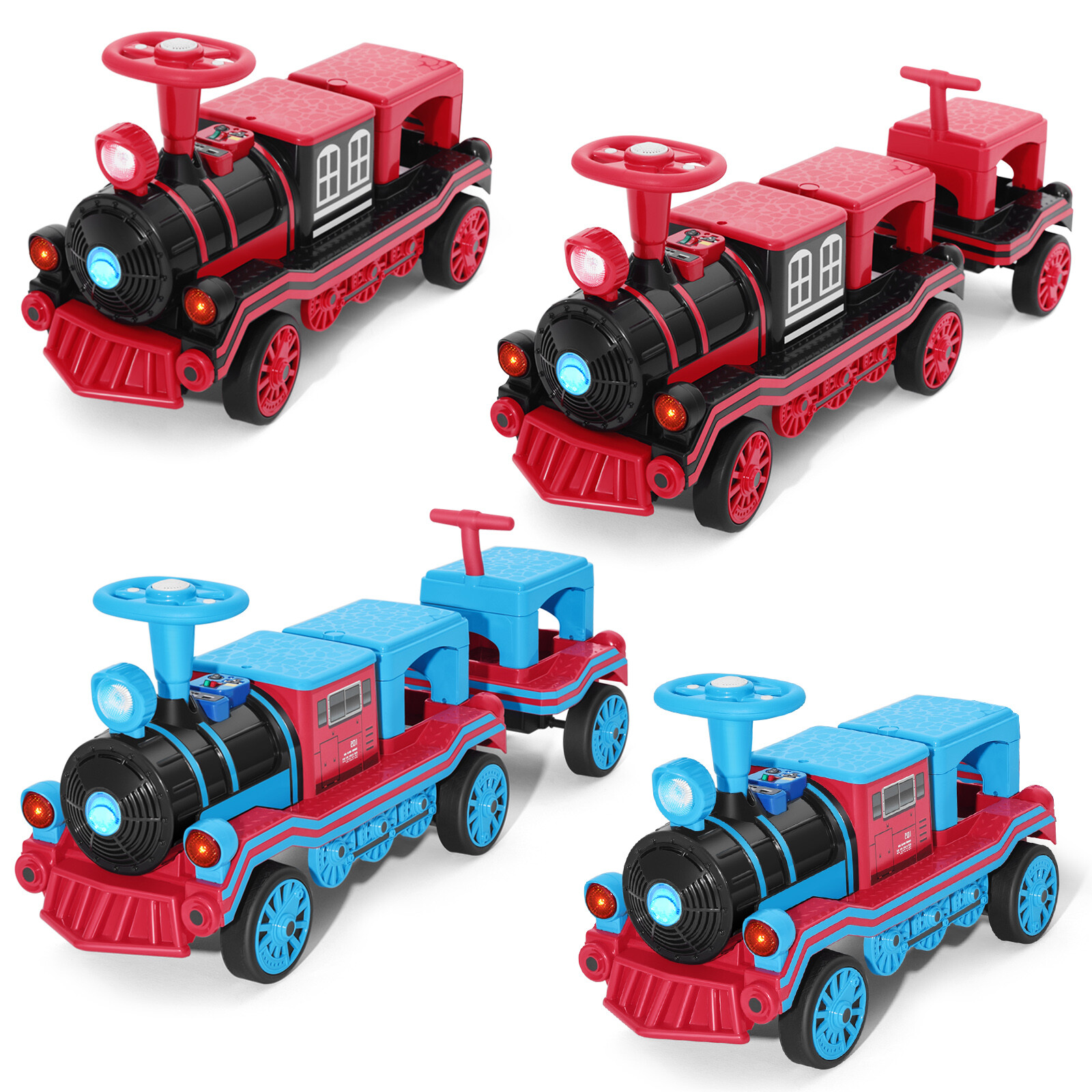 Large Blue/Red 12V Kids 2-Seater Ride On Train Electric Car w/Lights,Music Gifts