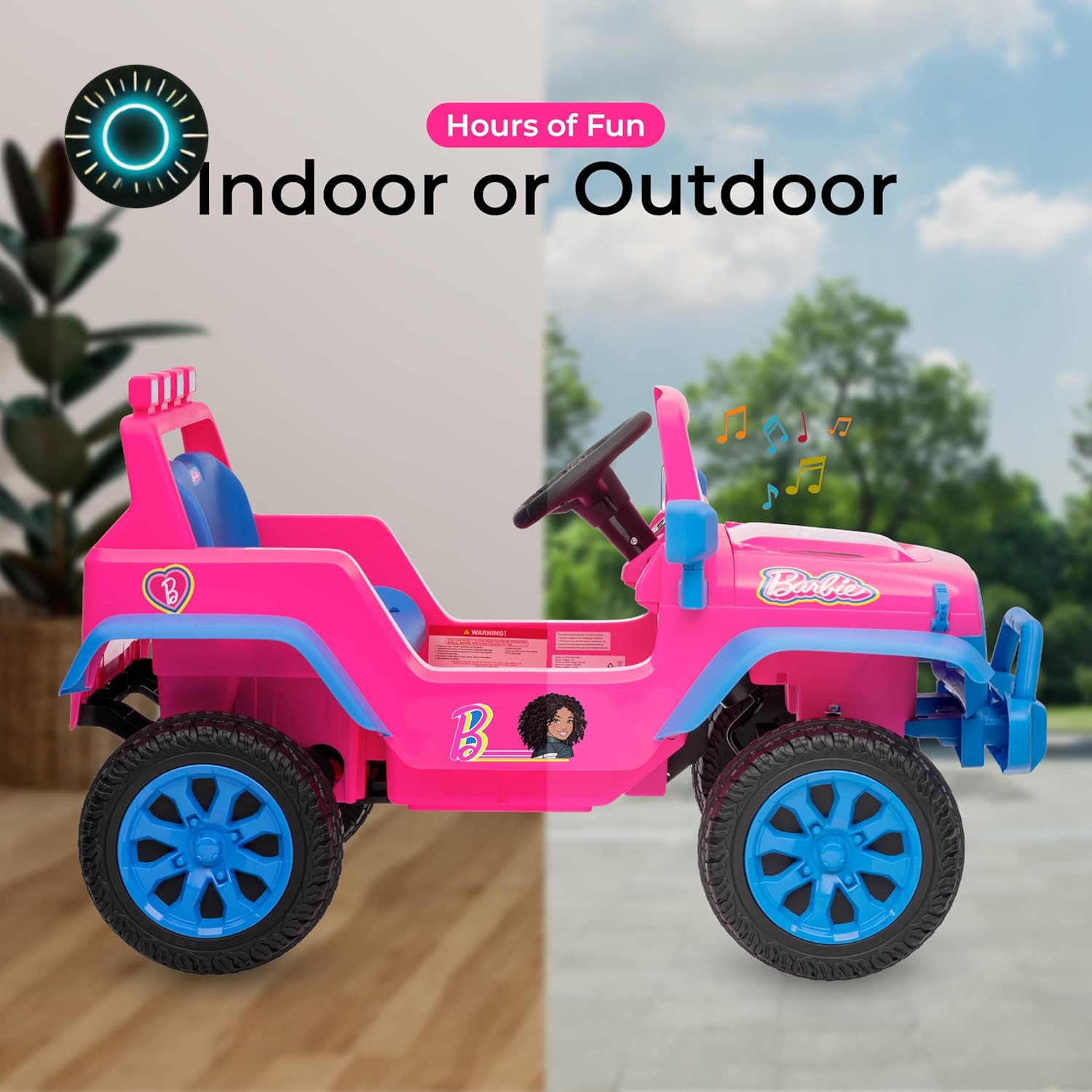 Barbie 12V Kids Ride-On Jeep with Rechargeable Battery LED Headlights Press NEW