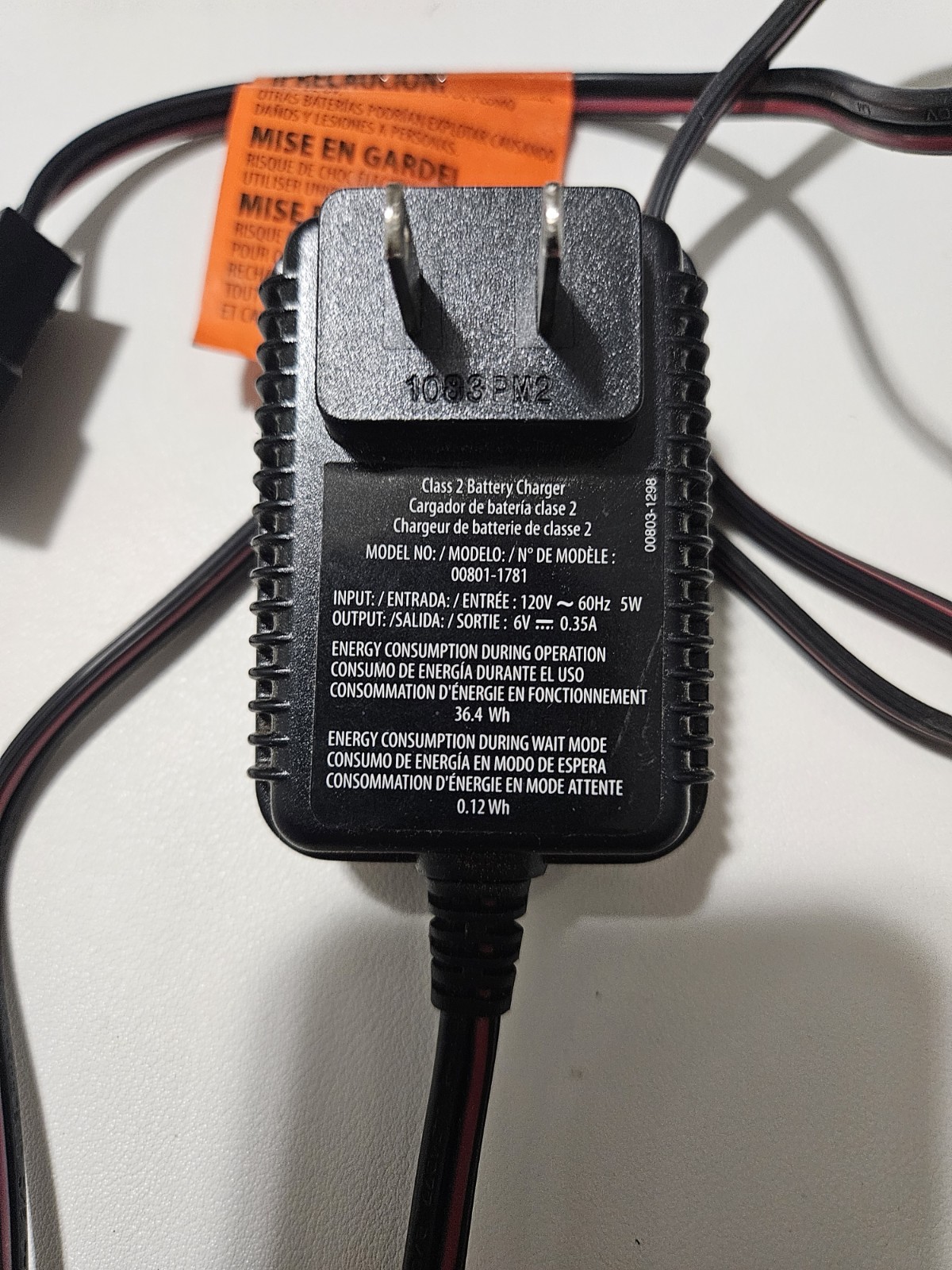 Fisher Price Power Wheels 6V Class 2 Battery Charger Wall Plug 00801-1781 LEI-4