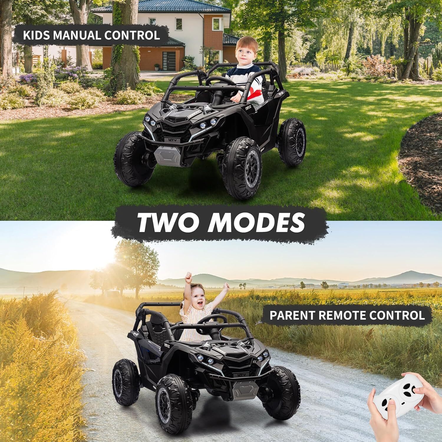 2 Seater Ride On Car, 24V Battery Powered Electric Off-Road Utv w/Remote Control