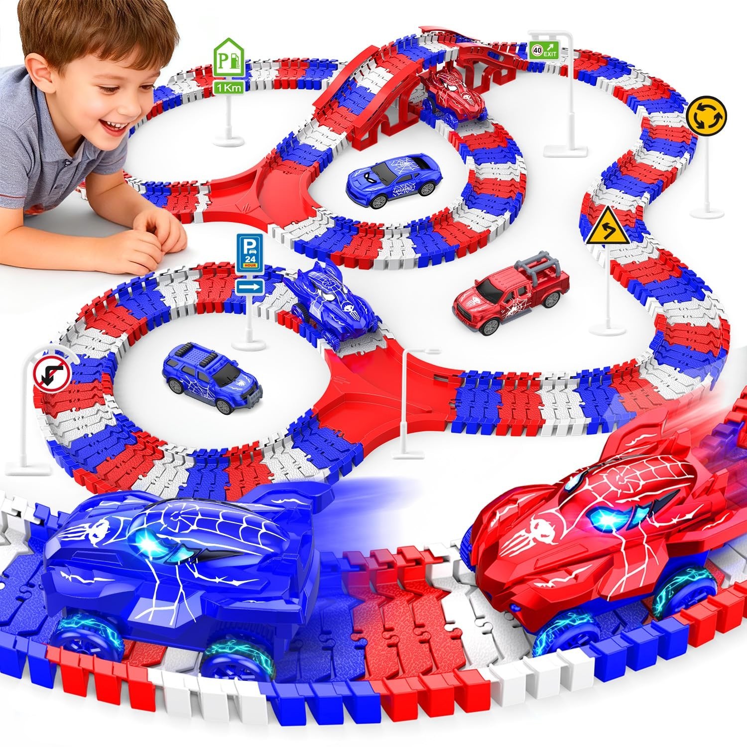 Spider Toys for Boys 4-6, Create A Spider World Road Race Tracks with 2 Cool …