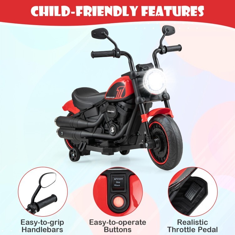 Kids Ride on Electric Motorcycles Gift Kids w/Training Wheels and LED Headlights