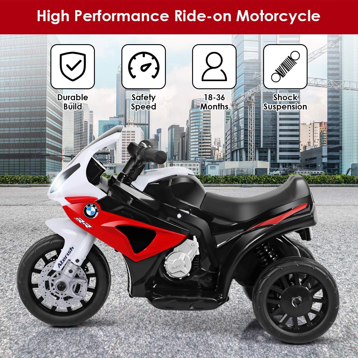 Kids Electric Ride on Motorcycle Licensed BMW 6V Battery Music 3 Wheels