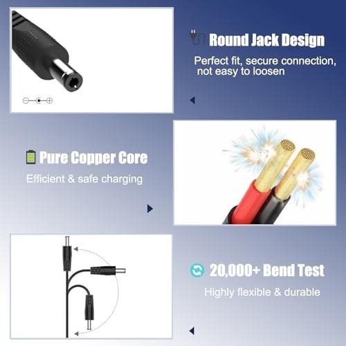 12V Ride On Toy Charger, 5.5mm x 2.1mm Round Plug, 6.6FT Cable | For 12V ride-on