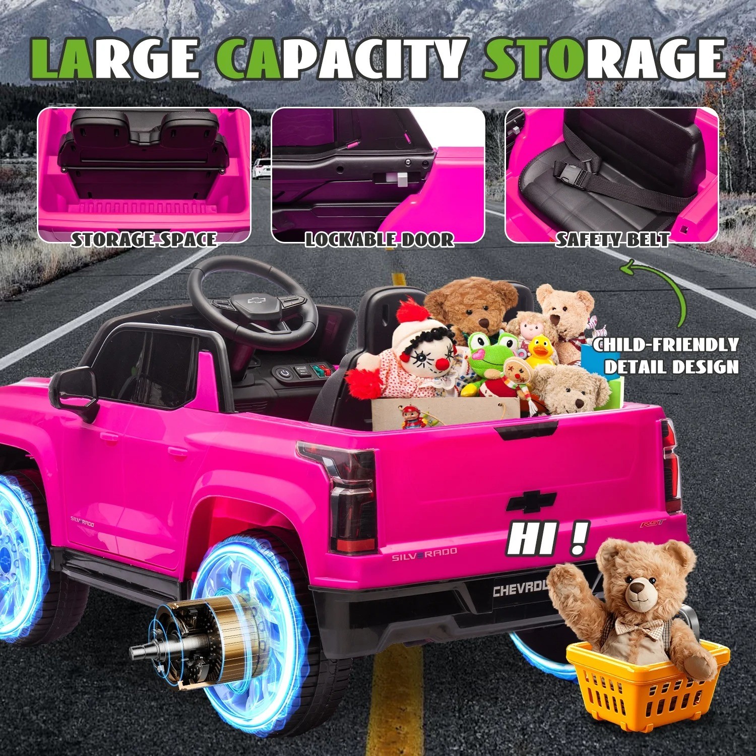 24V Kids Ride on Truck Licensed Chevrolet Silverado Electric Car Toy with Remote