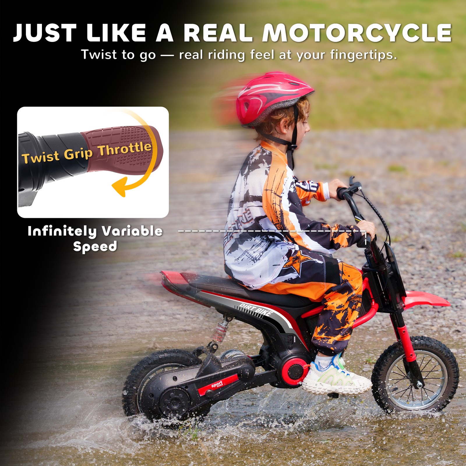 24V 350W 15 MPH Electric Dirt Bike Motorcycle w/ Twist Grip, Red