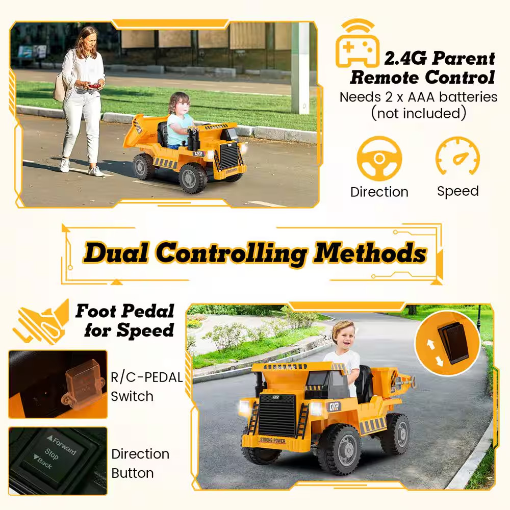 Kids Ride on Dump Truck 12-Volt Ride on Car with Electric Dump Bed 2.4G Remote C