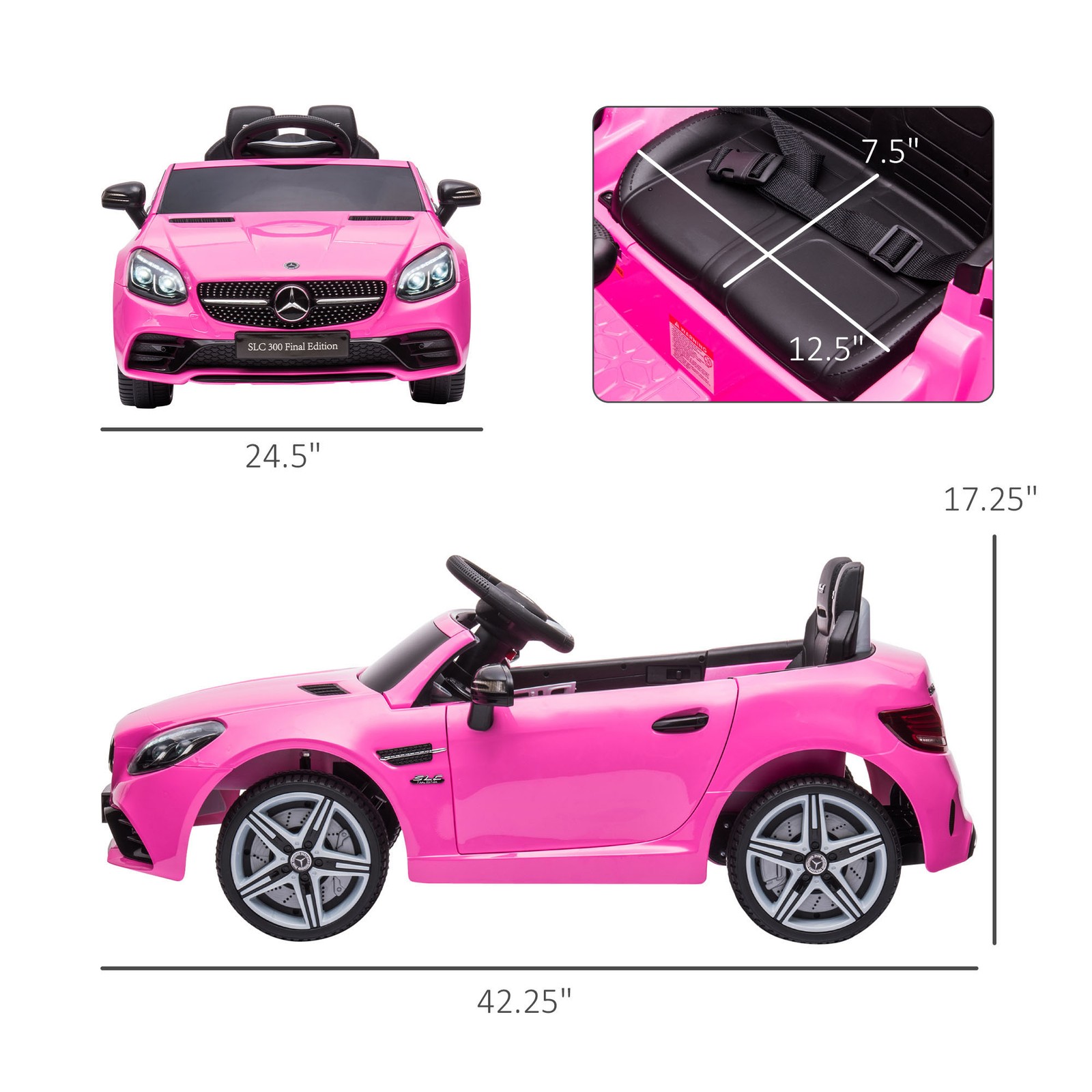 12V Ride On Toy Car for Kids with Remote Control, Pink