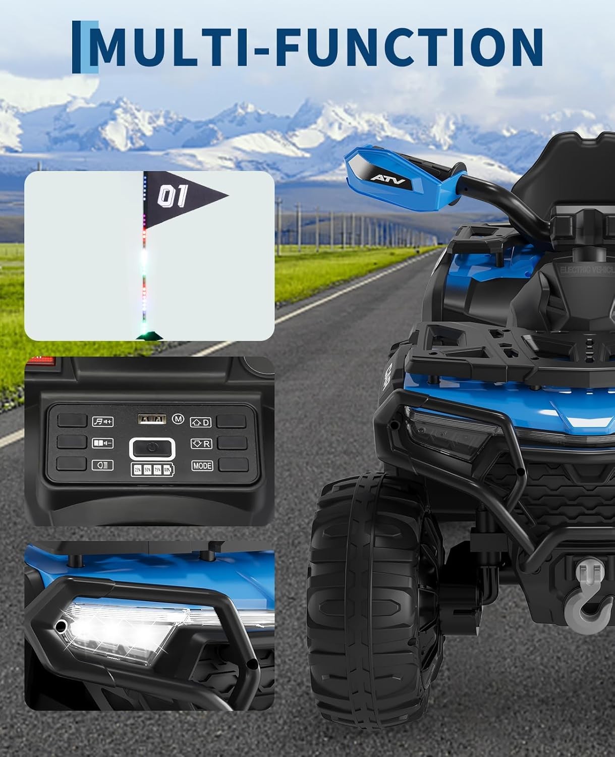 12V Kids 4 Wheeler ATV Quad Car Off-road Ride on Toy w/ LED MP3 2X35W Motor Blue