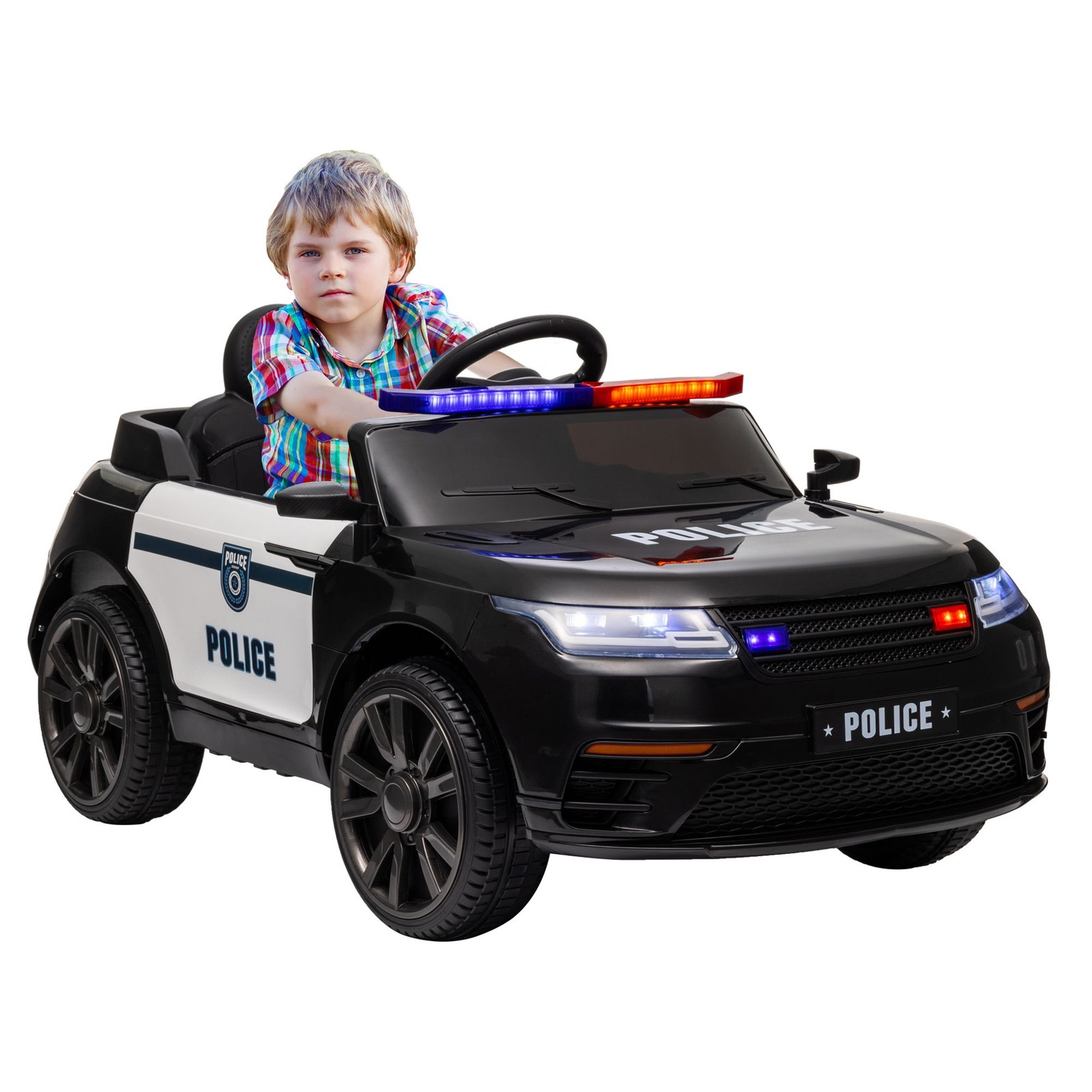 12V Kids Ride-On Police Car Toy with Battery 3 Speeds Remote and Lights