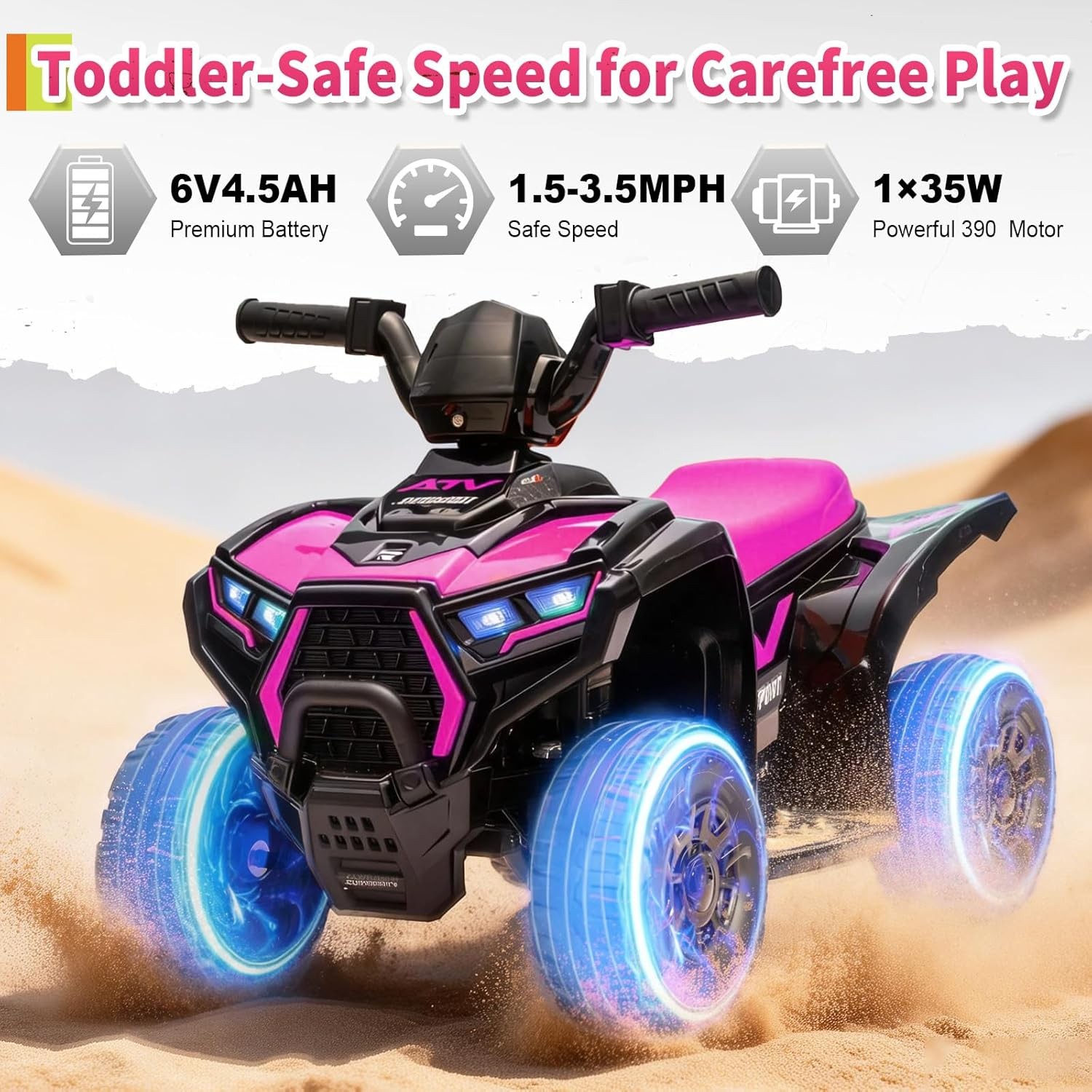 Ride on Car for Kids Electric 4 Wheeler ATV Toy w/ 3.5mph Max Speed for Toddler