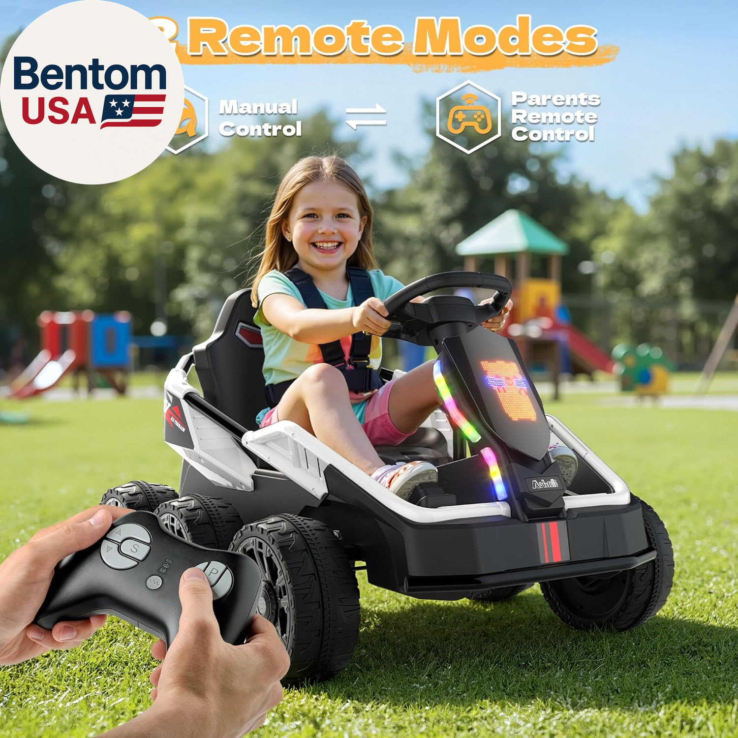 24V Ride on Toys for Big Kids 3-10, 4WD/2WD Switchable, No Height Limit, 17″ Wid