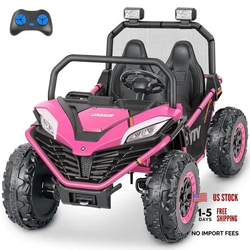 24V Ride on Car for Kids, 2 Seater XL 20″ Seat Ride on Toy, 10AH 4WD Pink