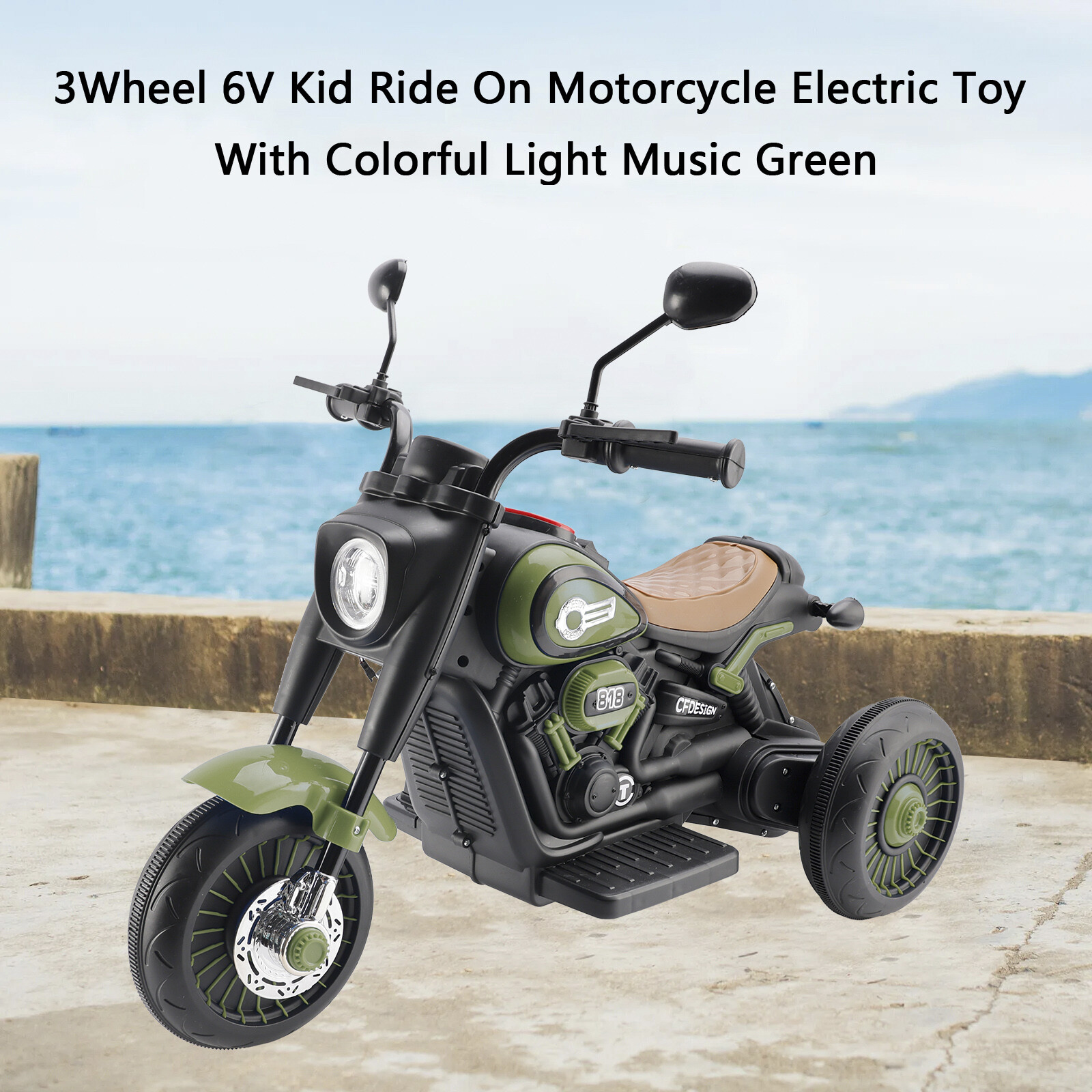 3Wheel 6V Kid Ride On Motorcycle Electric Toy With Colorful Light Music Green