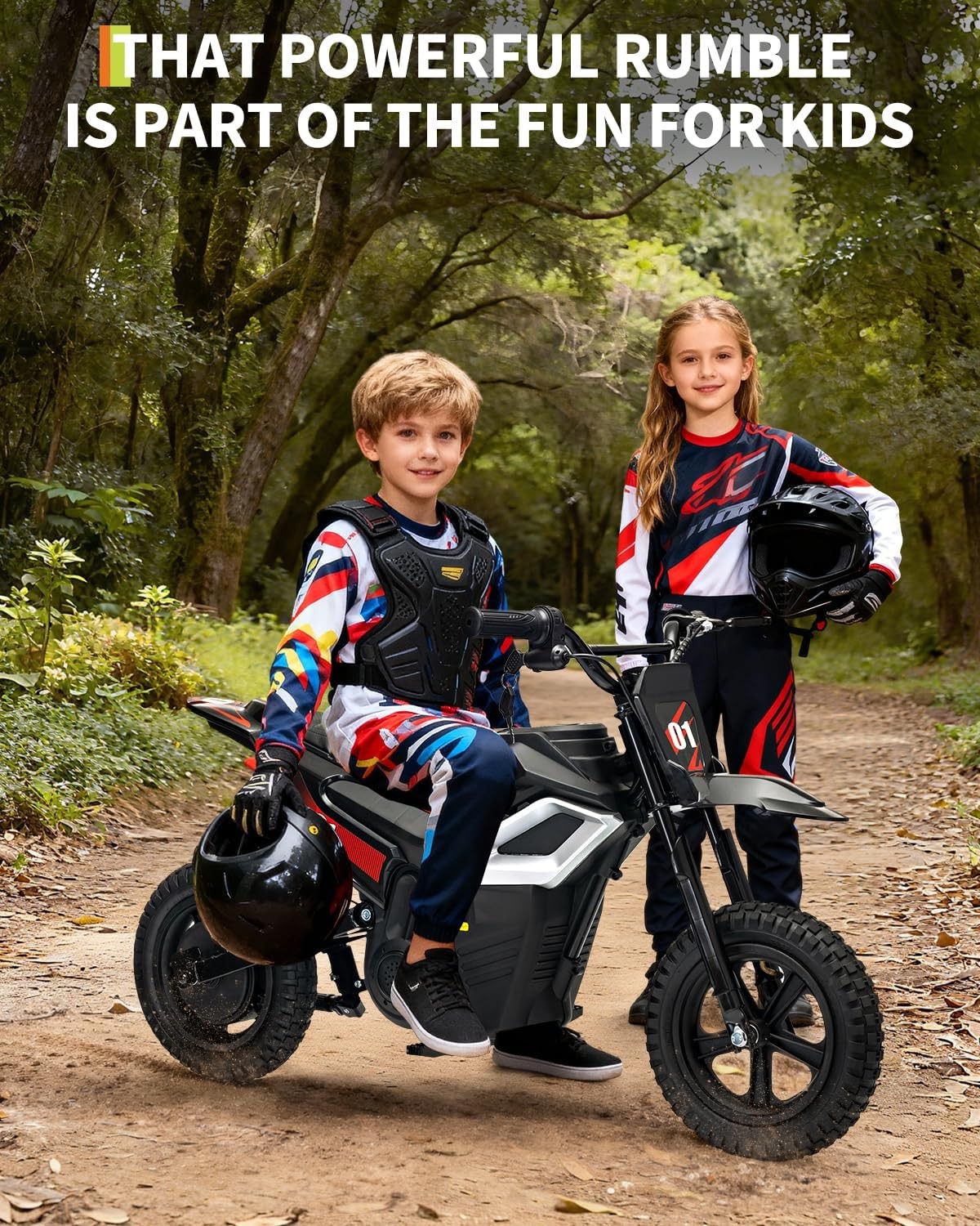 24V 350W Kids Electric Dirt Bike, 13.67 MPH, 12-Mile Range with Rear Suspension