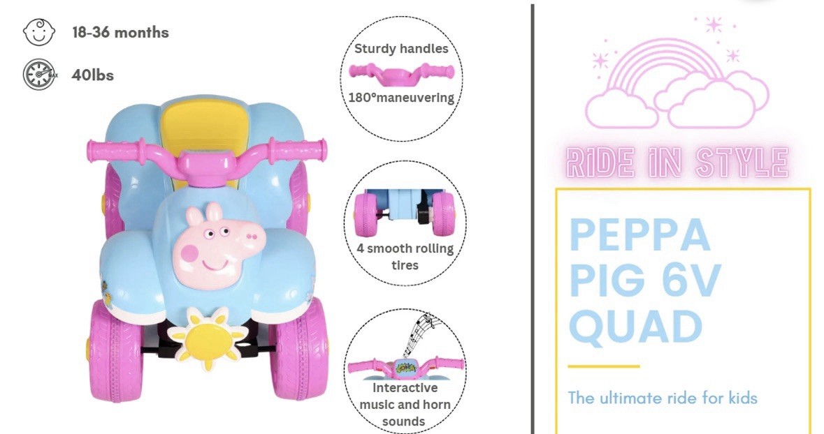 Peppa Pig – 6V Quad for Kids – Ride-On Toy – NEW, Arrives Before Xmas!