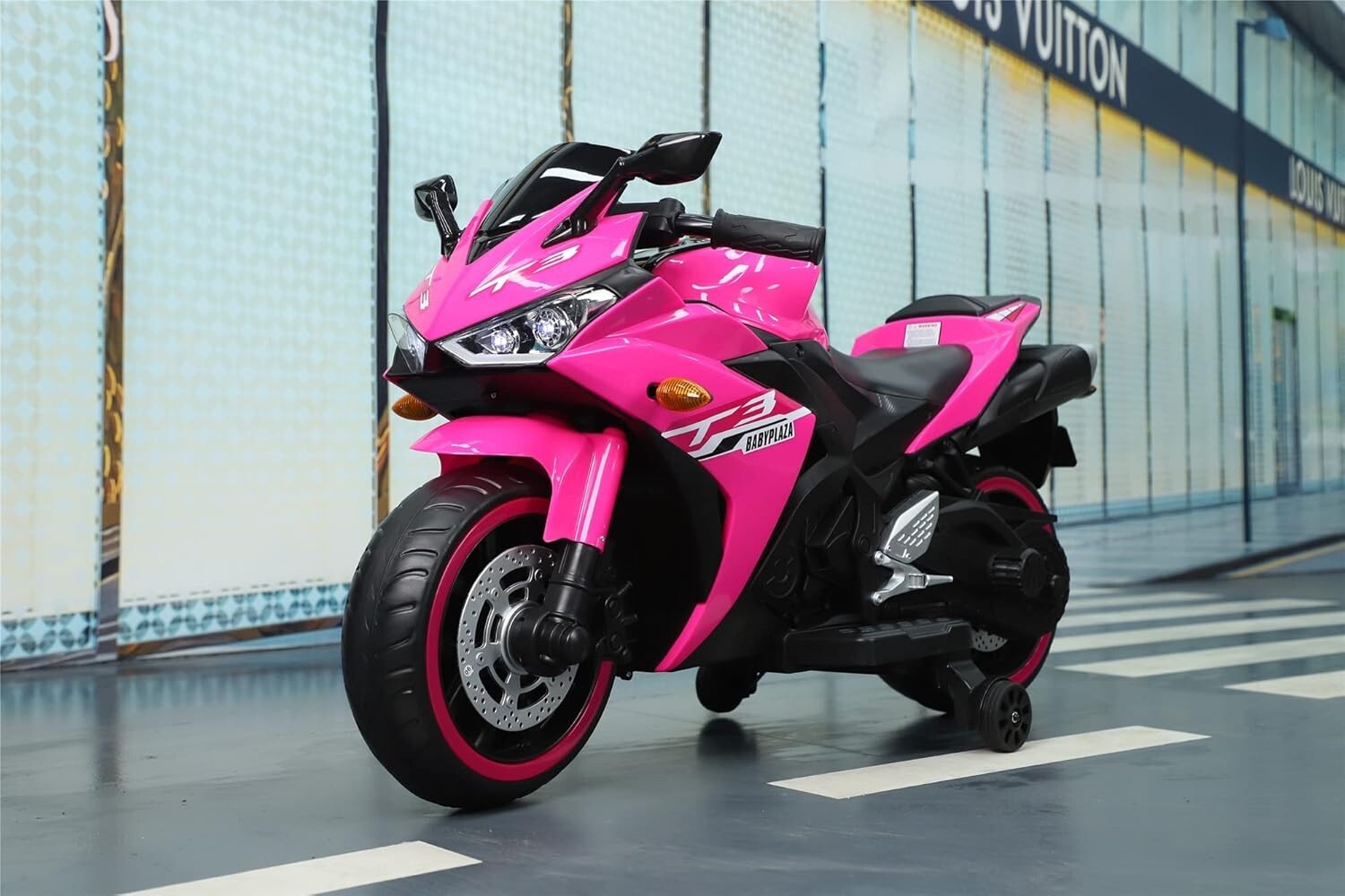Kids Electric Motorcycle with Trainning Wheels for 3-8 Years Boys Girls,Pink