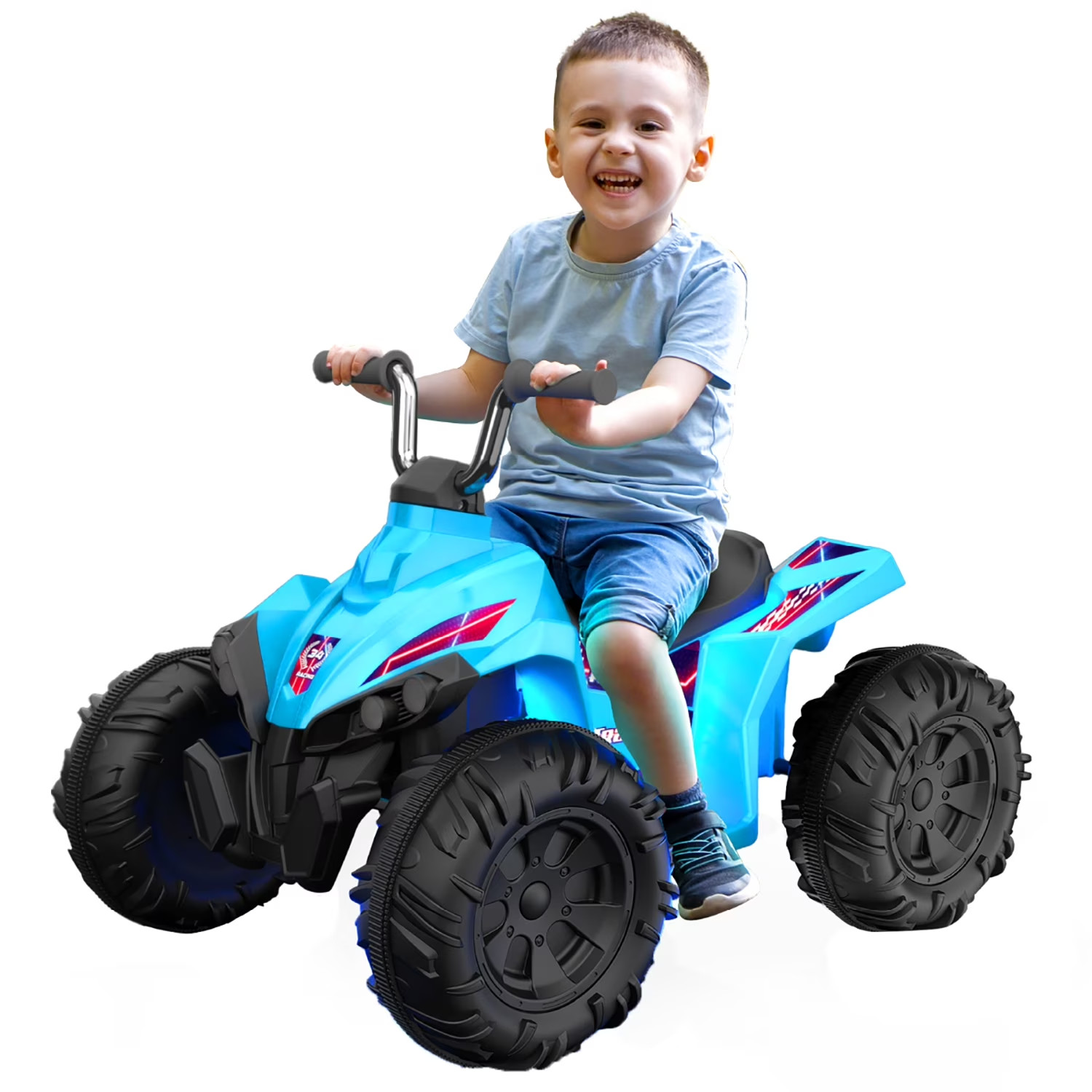 Kids Ride On Toy ATV Quad Bike Glow LED Lights 12V Battery Powered Blue