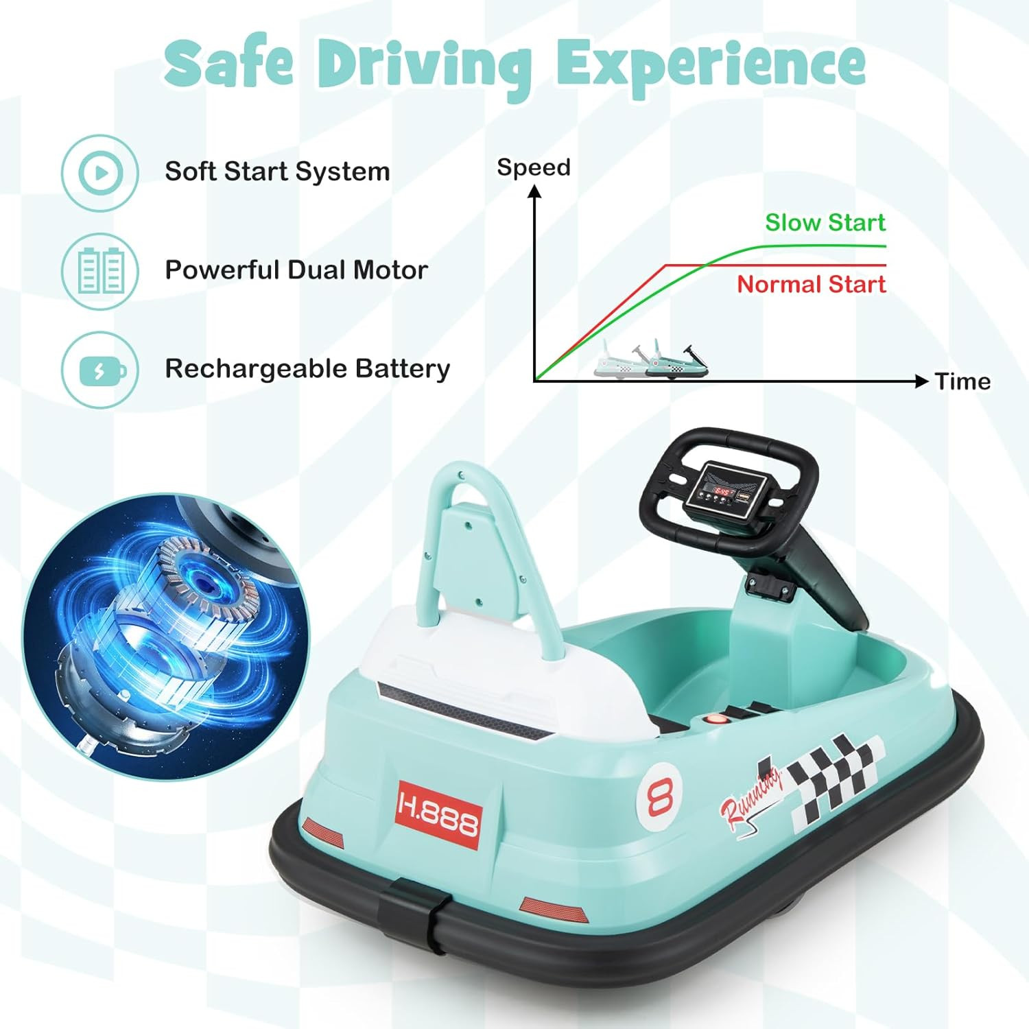 Toddler Bumper Car, Battery Powered Baby Ride on Bumping Car, Steering Wheel, Li