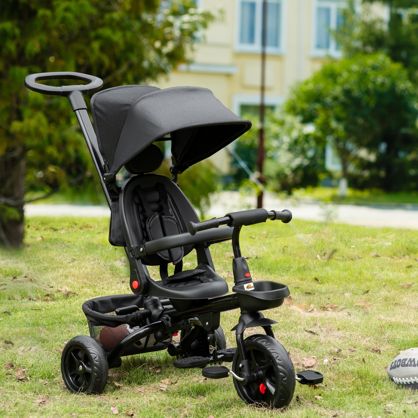 4 in 1 Adjustable Baby Tricycle w/ Removable Handle, Brake, Cover