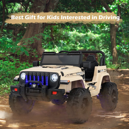 12V Kids Ride-On Jeep Car w/ 2.4G Remote Control & LED Lights – Khaki