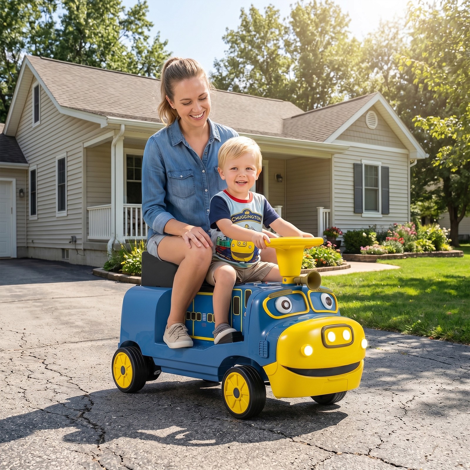 2-Seater Ride on Train,Licensed Chuggington Electric Vehicle w/Adjustable Seat