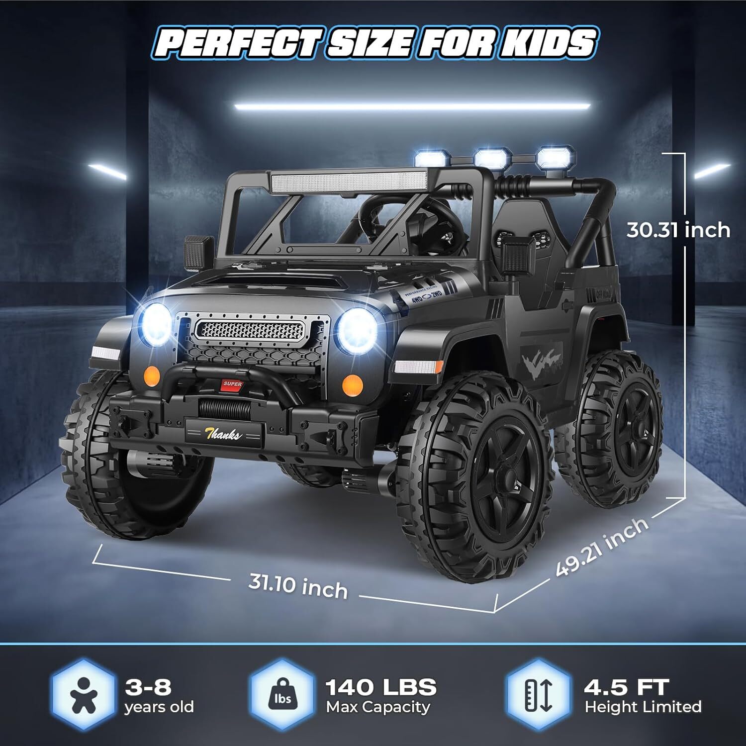 2 Seater 24V Ride On Jeep for Kids, 4x200W Motors, Suspension, White