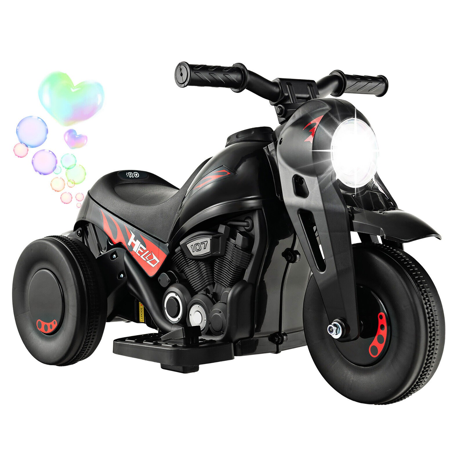 6V Kids Bubble Car Electric Ride on Motorcycle w/Music Button, Headlight Black