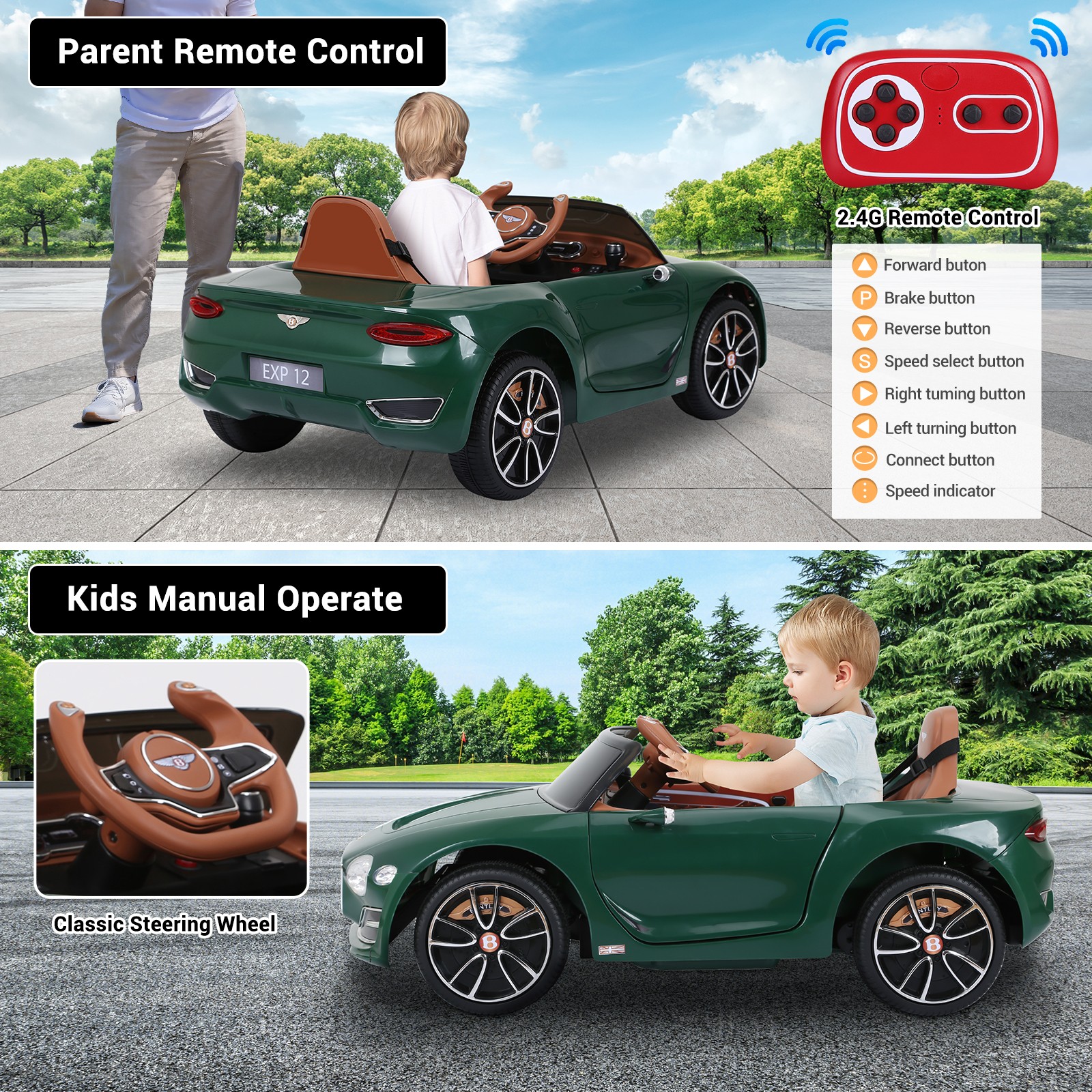 Kids Electric 12v Battery Powered Car Ride On Toy Bentley Style w/Remote Control