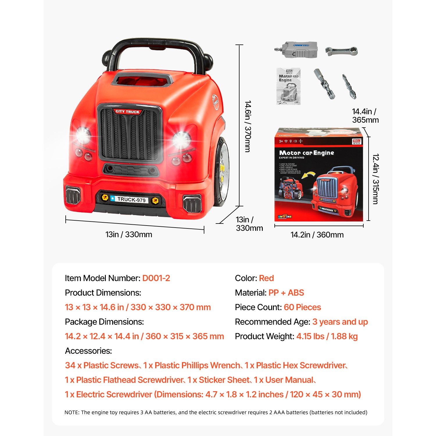 Engine Toy Kids Mechanic Car Repair Set with Removable Parts Red