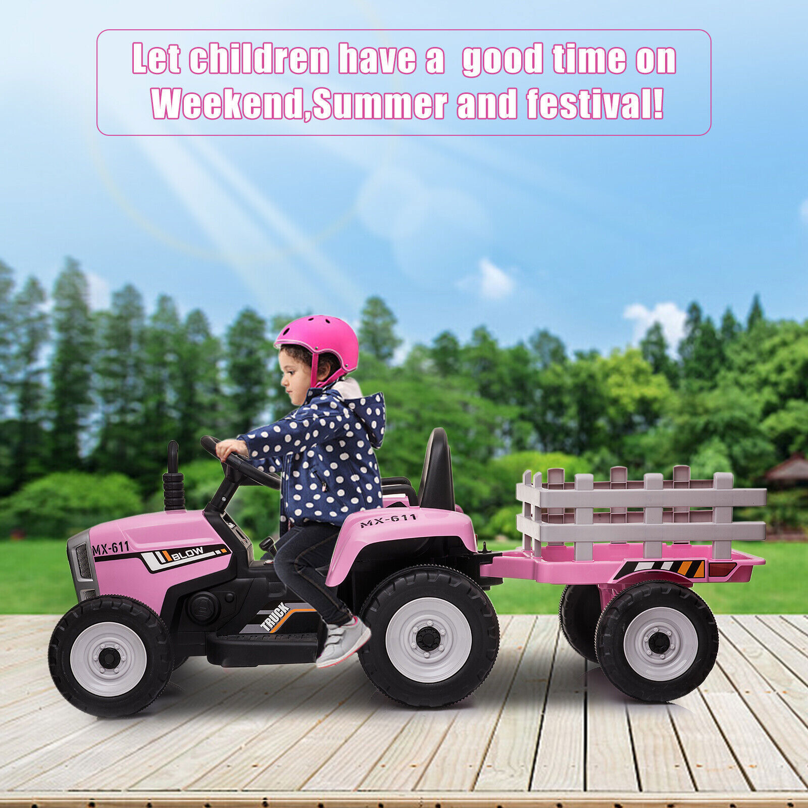 12V Kids Electric Tractor with Trailer Toddler Ride On Car w/ Remote Control