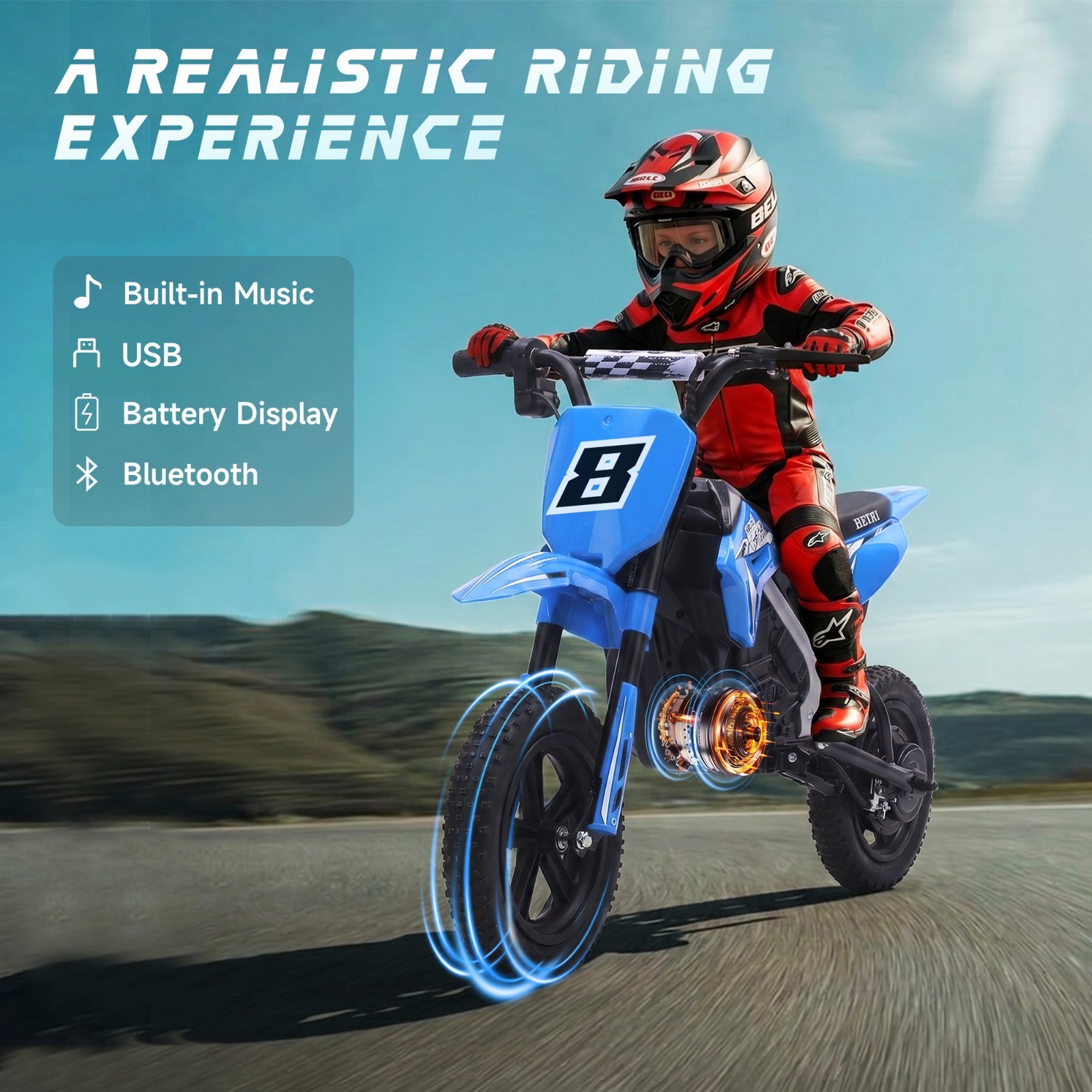 Kids Motorcycle Electric Dirt Bike 24V Brushless Motor 11MPH Speed 12″ Air Tires