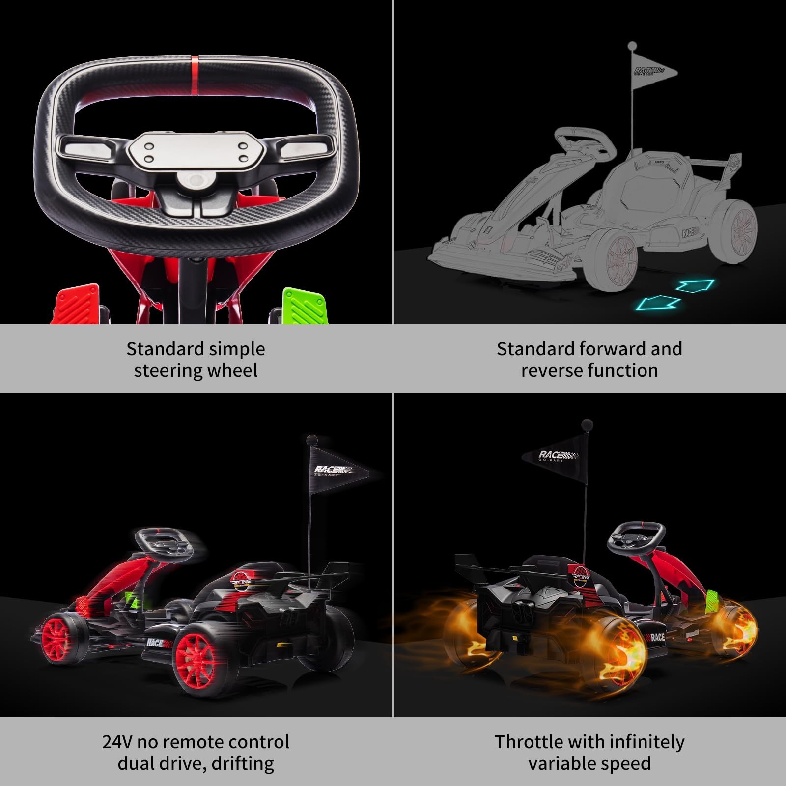 24V Electric Drift Kart for Kids Go Kart Ride Car w/ Adjustable Seat Ride on Toy