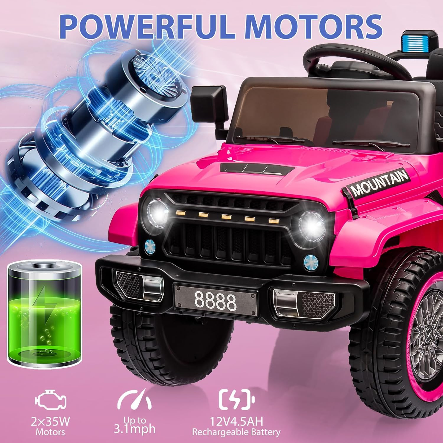 12V Kids Ride on Truck Car, W/Parent Remote Control, Twin 35W Motors, 3 Speeds,