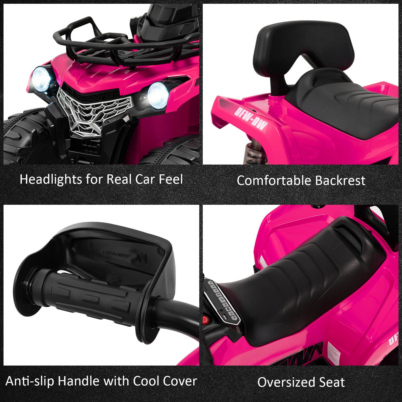 12V 2 Speeds Kids Ride ATV Electric 4-Wheeler Quad w/ Mp3 & Headlights Pink