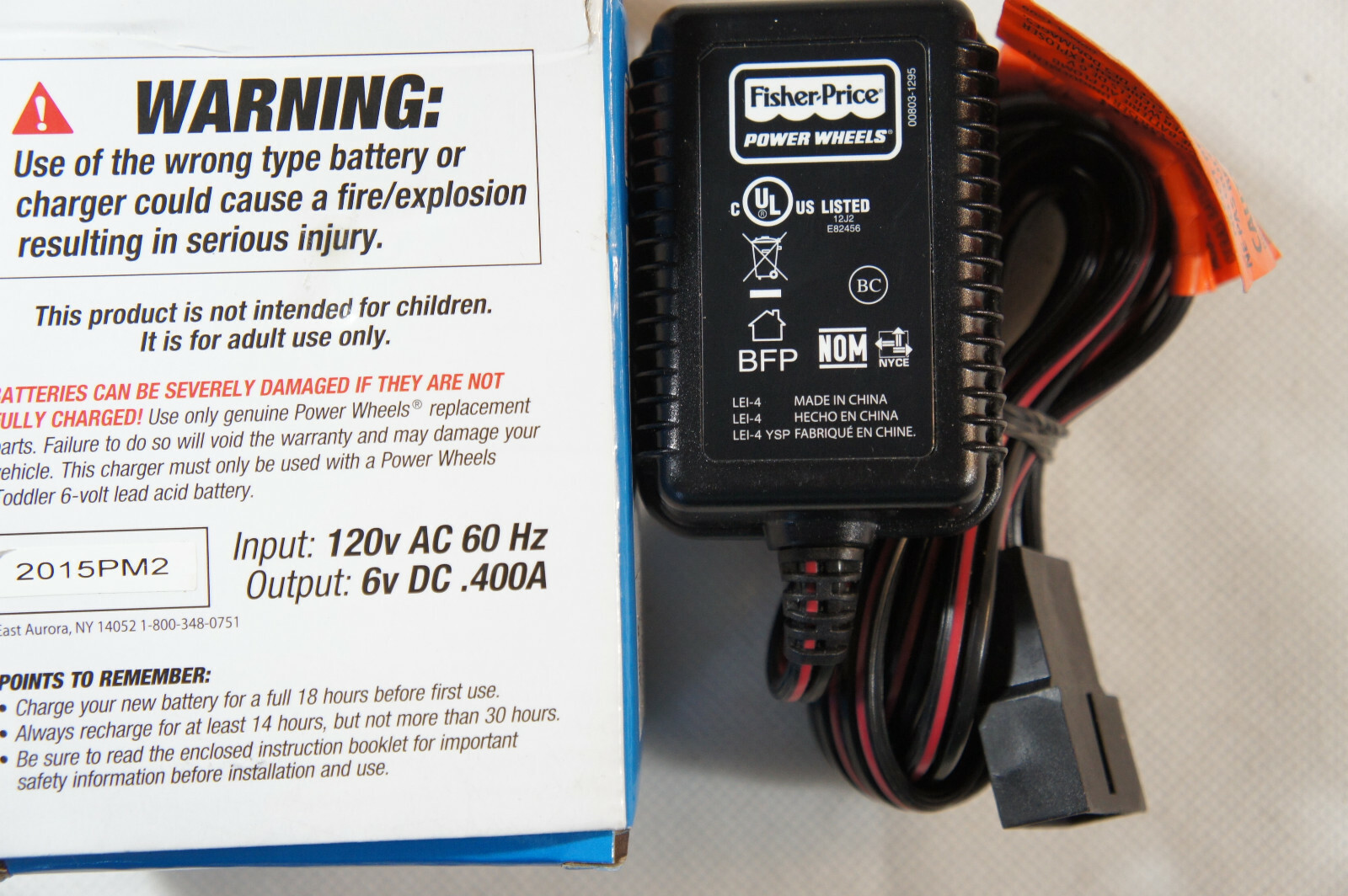 Fisher Price Power Wheels 6-Volt Battery Charger Toddler Blue P6829 (Open Box)