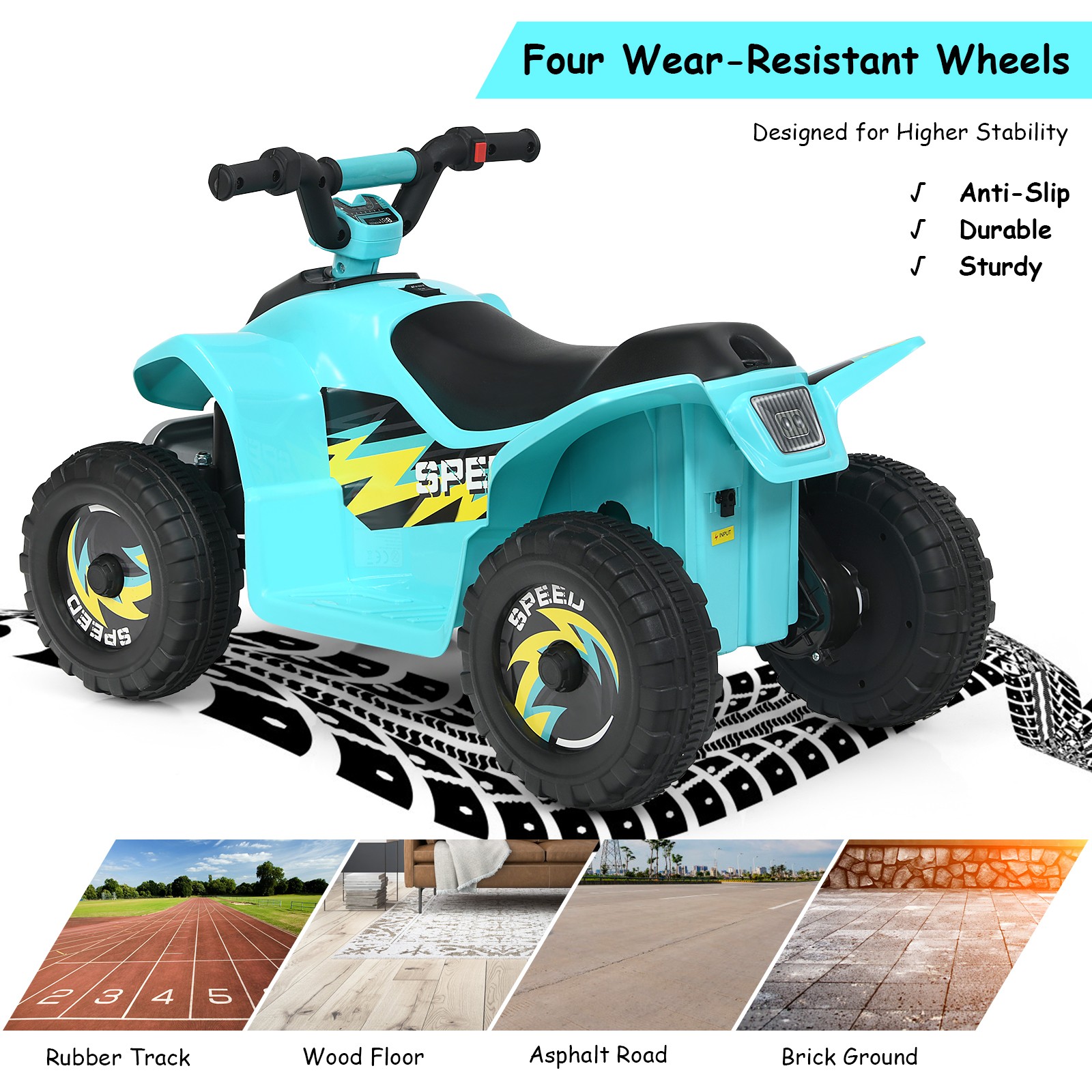 6V Kids Electric Quad ATV Ride On Toy Car for Toddlers Forward & Reverse Blue