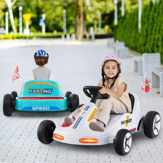 12V Kids Electric Go Kart Ride-On Race Toy w/ Remote Control & Music-White
