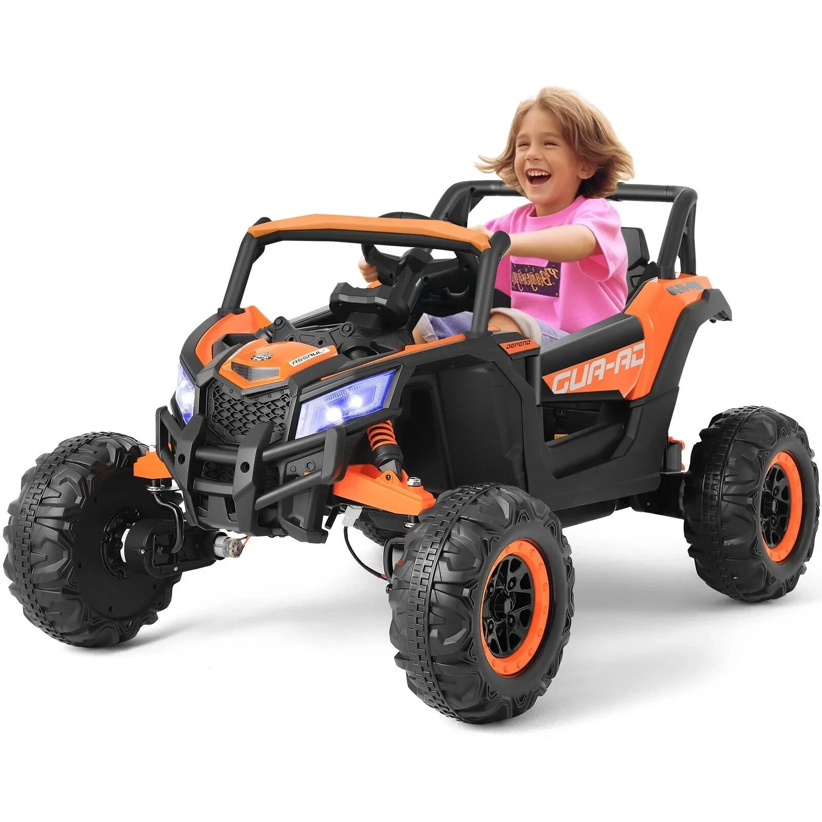 JOYLDIAS Orange 12V Ride on UTV Car Kids Electric Vehicle 3-Speeds,Music,Remote