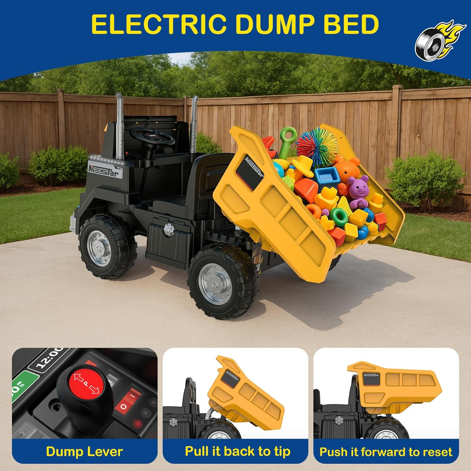 OP60 24V 2-Seater Ride on Dump Truck for Big Kids, 2X200W Powerful Rear Motors,
