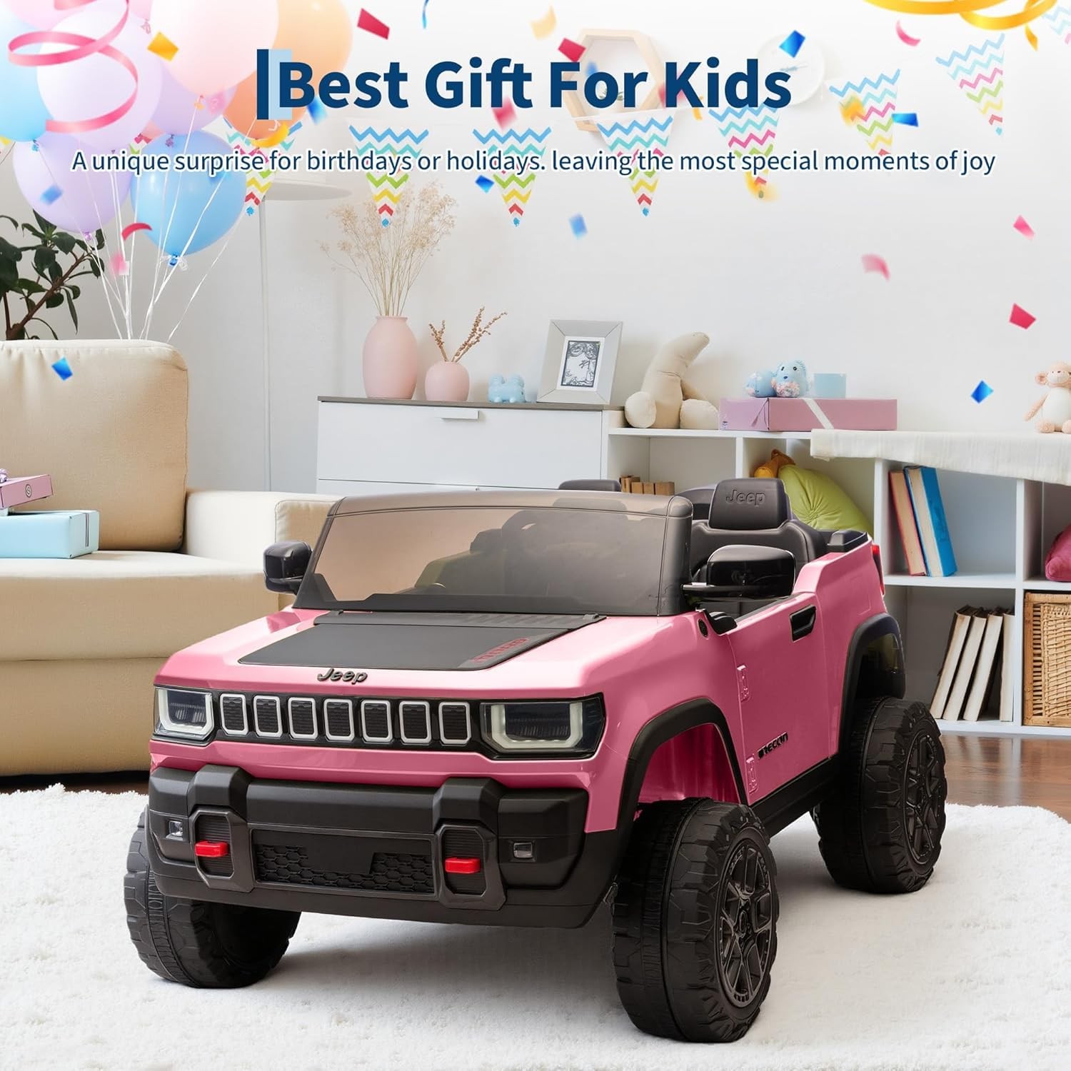Garvee 24V Kids Ride-On Truck 2-Seater 4WD Remote Music LED for Ages 3-8 Pink