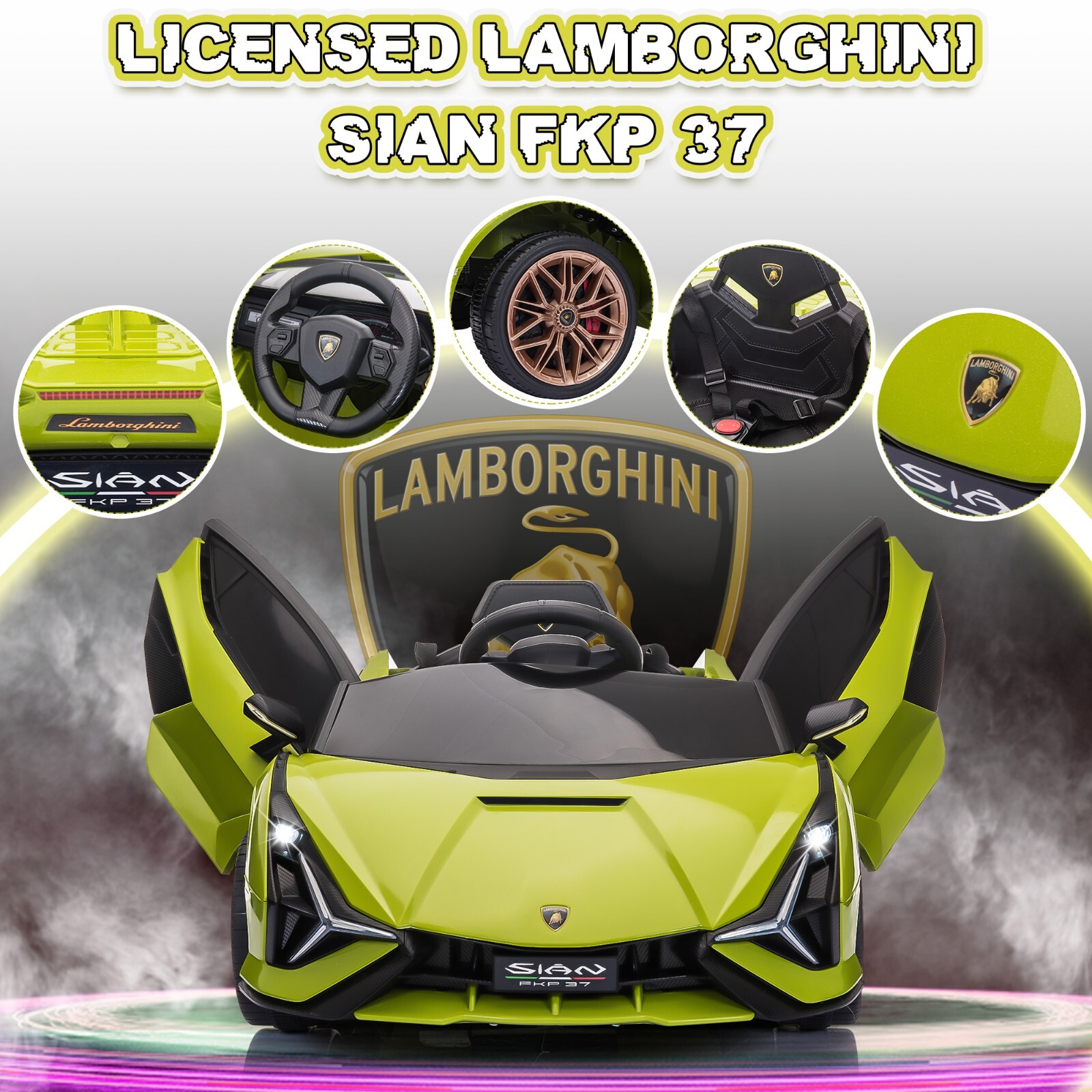 Tobbi 12VKids Ride On Car Licensed Lamborghini Sian Electric Toy w/Remote MP3