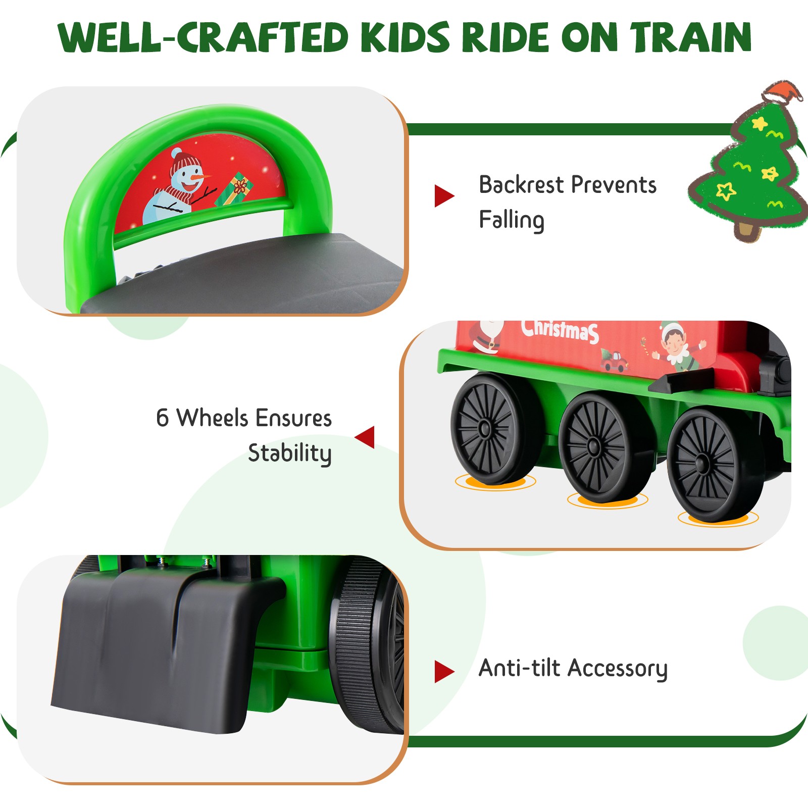 6V Electric Kids Motorized Train Toy with Unique Train Outlook & Stickers Green