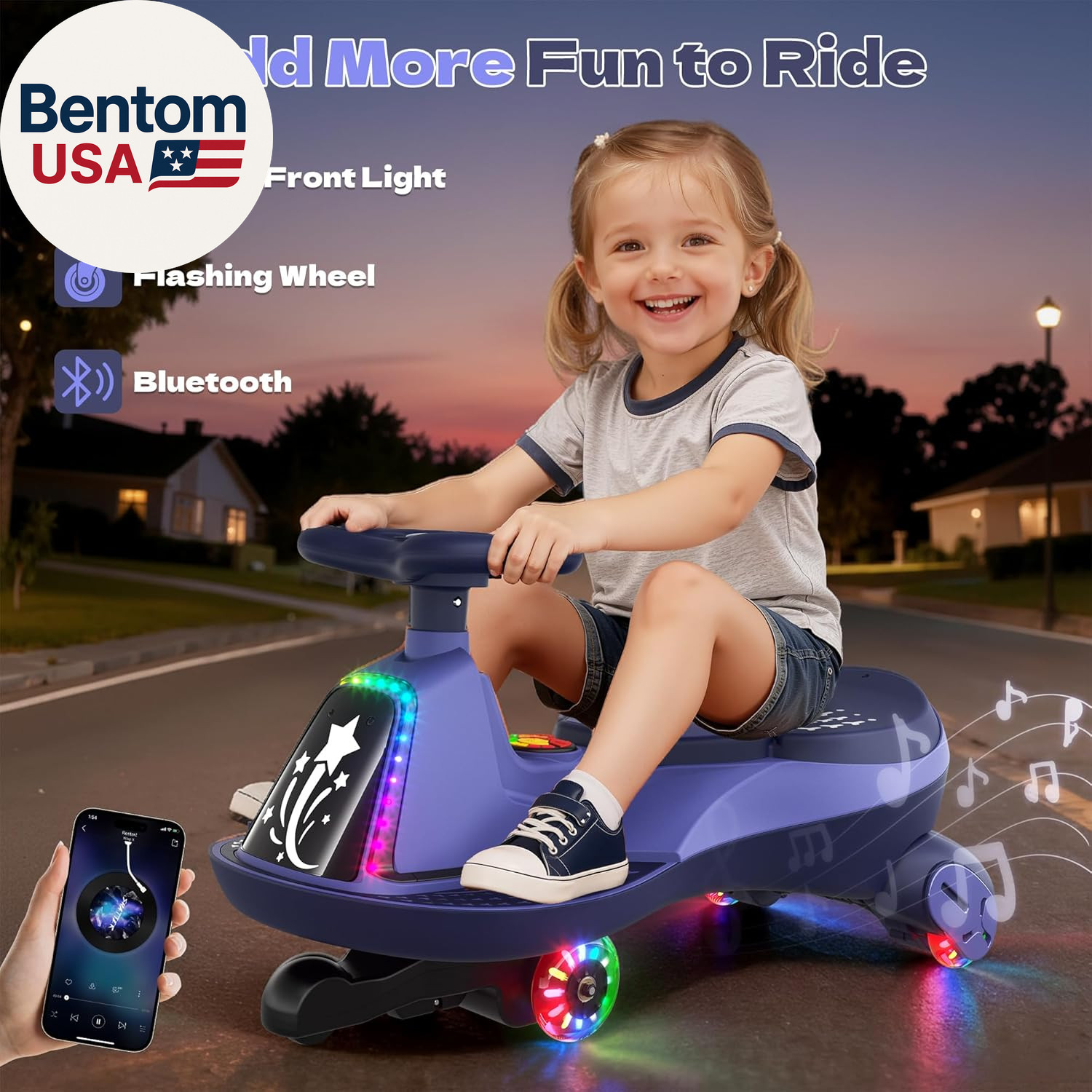 12V Electric Wiggle Car with Pedals, 2 Seater, 2X75W Motor, Music & Bluetooth, R