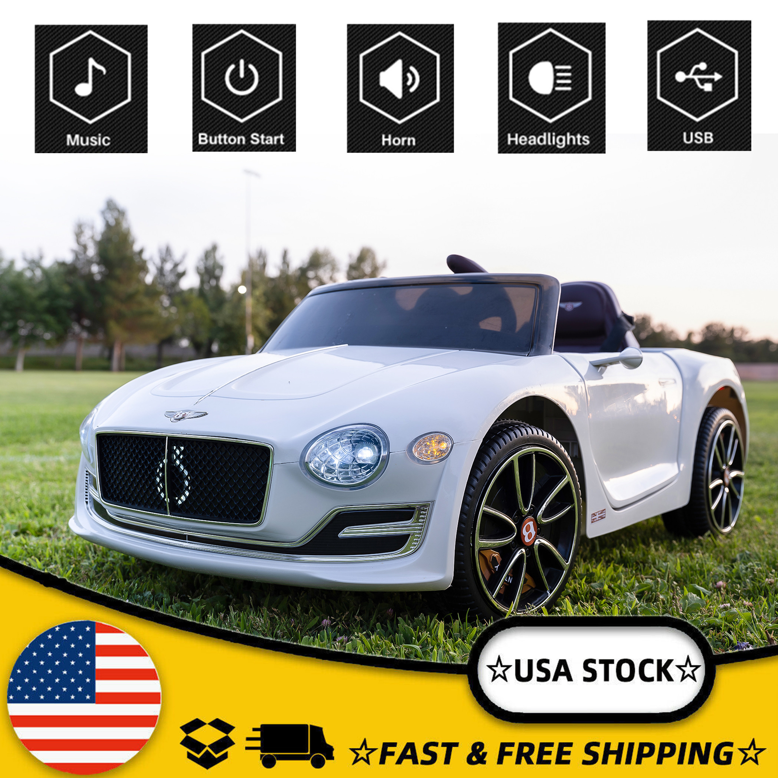 12V LICENSED Bentley Style Kids LED Electric Ride On Car Toy Remote Control US