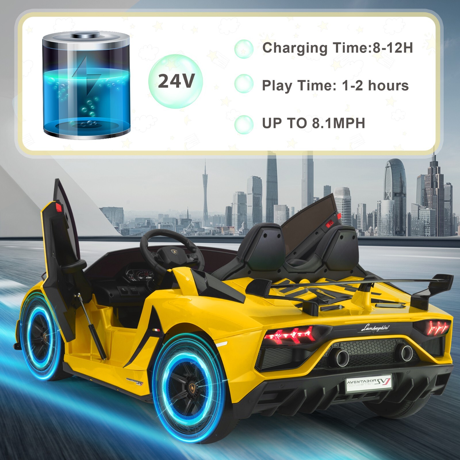 TOBBI 24V Kids Ride On Drift Car Licensed Lamborghini SVJ 2 Seater High Speed